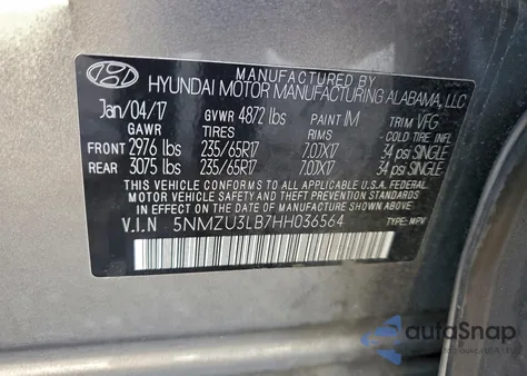 2017 Hyundai Santa Fe Sport from USA, damaged, VIN 5NMZU3LB7HH036564
